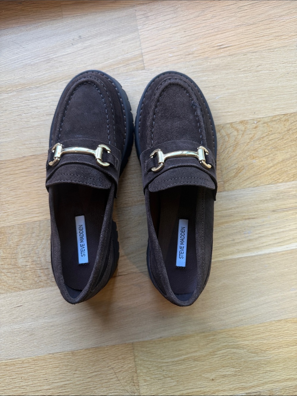 Steve Madden Dark Brown Suede Loafers with Gold Bit